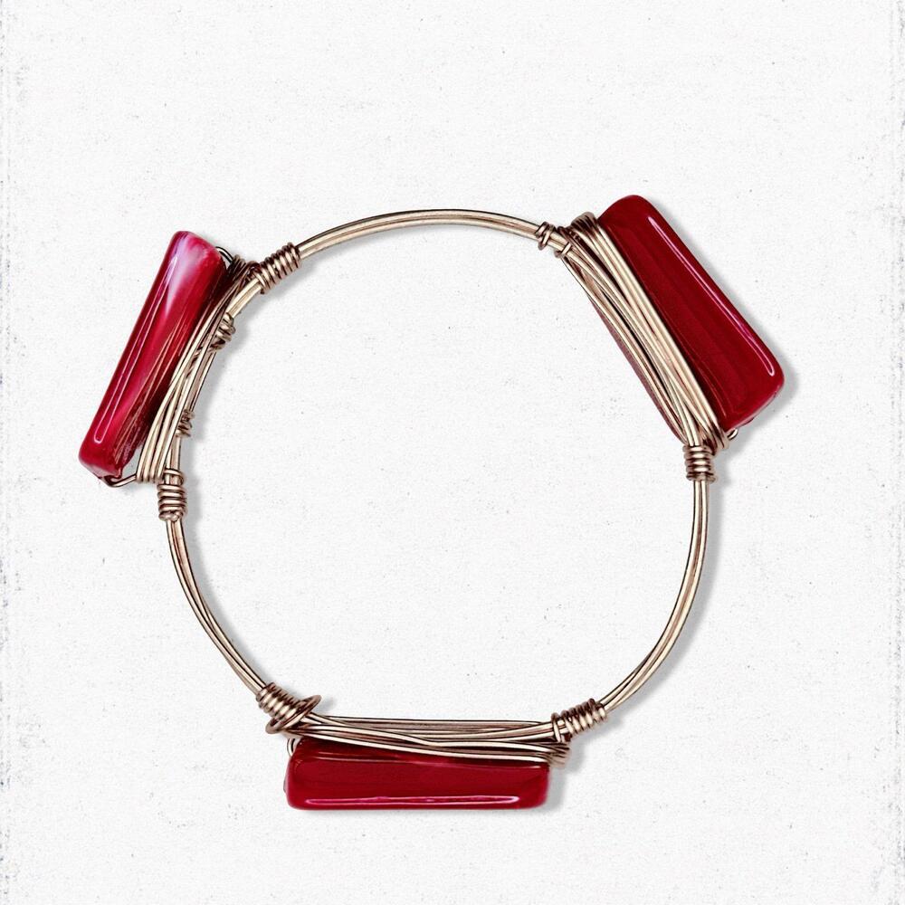 Red Faux Stone Wire Bracelet